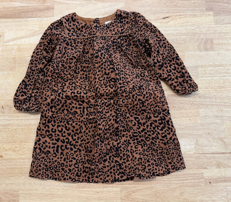 Gap Cheetah Print Corduroy Dress – 3T | Dark Brown Long Sleeve - Nest and Sprout - Consignment