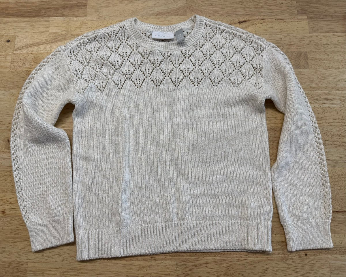 Children's Place Sweater – Size 7/8 | Cream Gold Sparkle Openwork Knit - Nest and Sprout - Consignment
