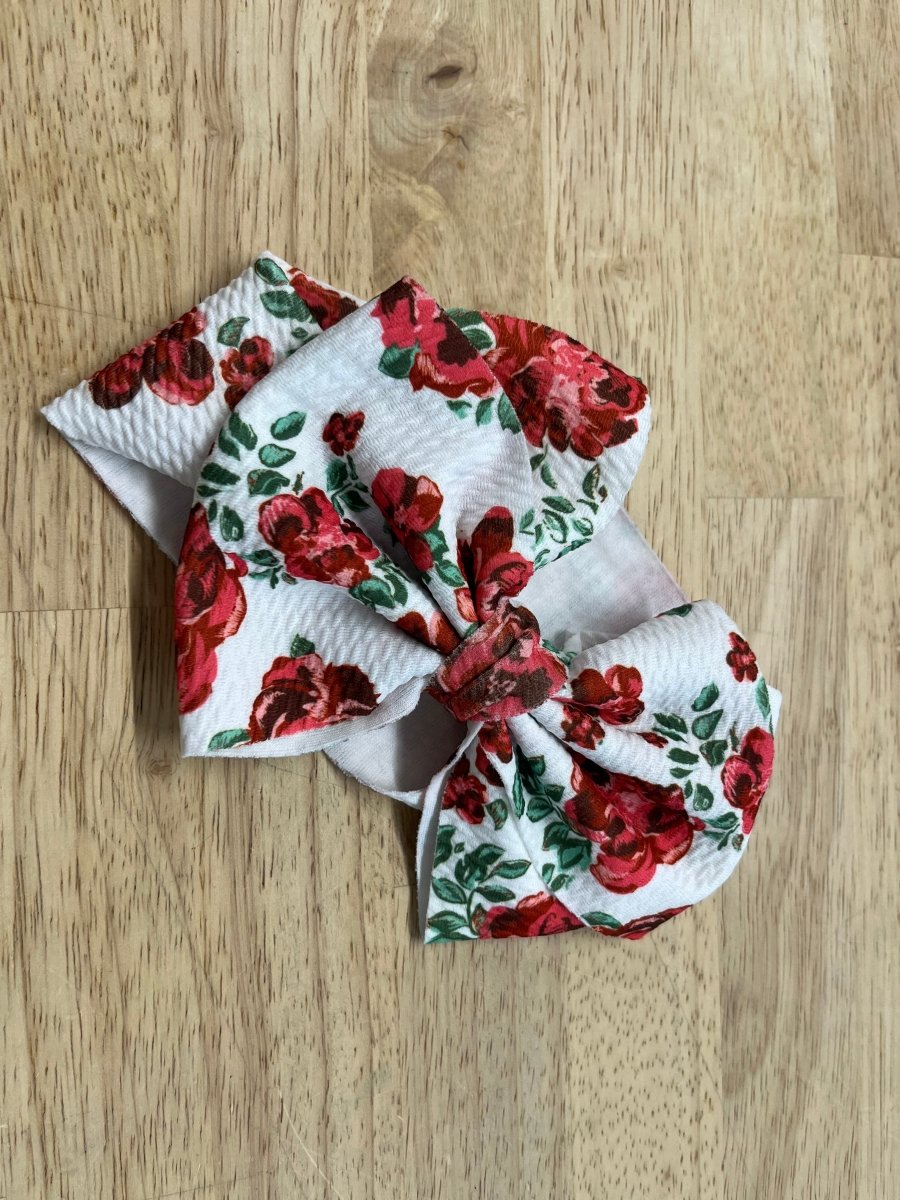 Infant Head Bow - Red Floral - Nest and Sprout - Consignment