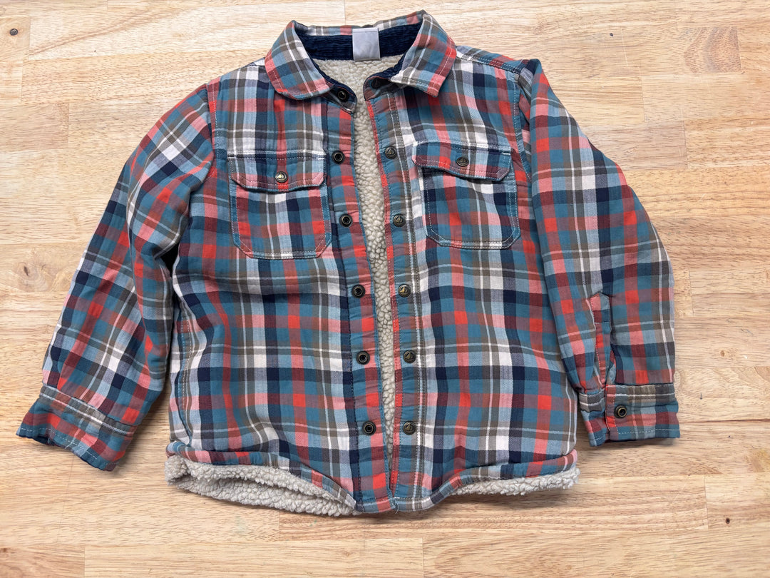 Petit Bateau Sherpa-Lined Jacket – Orange/Blue Plaid – 4Y