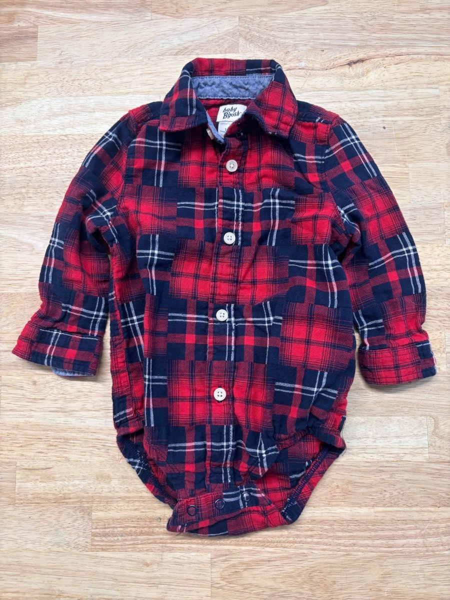 Baby B’gosh Plaid Button-Up Bodysuit – Red/Navy – Size 18m - Nest and Sprout-Consignment
