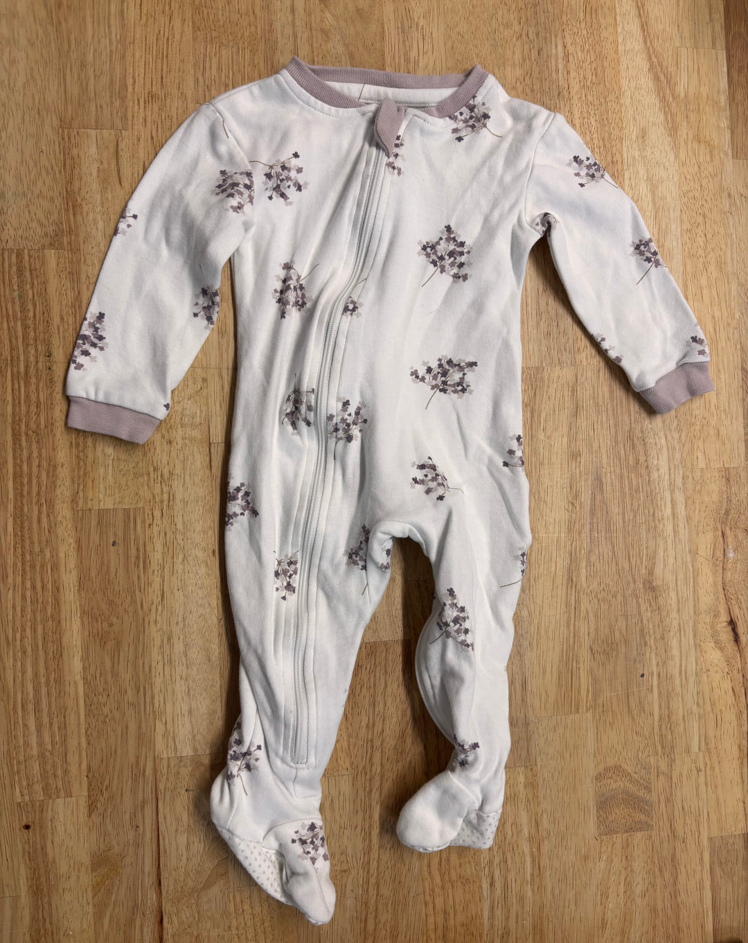 Zippyjamz Sleeper – White/Purple Floral – 6-9M