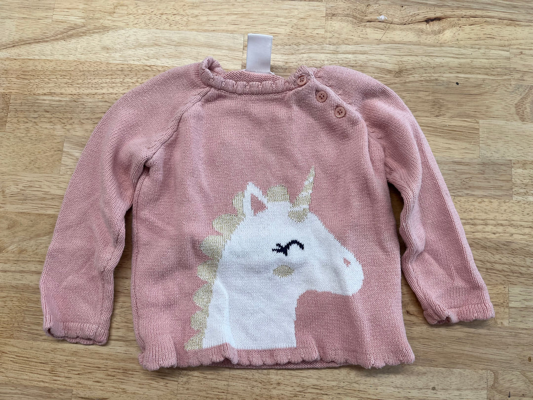 Joe Fresh 18-24M Pink Unicorn Knit Sweater