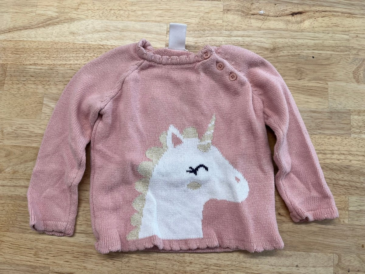 Joe Fresh 18 - 24M Pink Unicorn Knit Sweater - Nest and Sprout - Consignment
