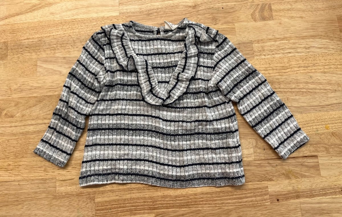 Zara 18 - 24M Ribbed Striped Sweater with Ruffle Collar - Nest and Sprout - Consignment