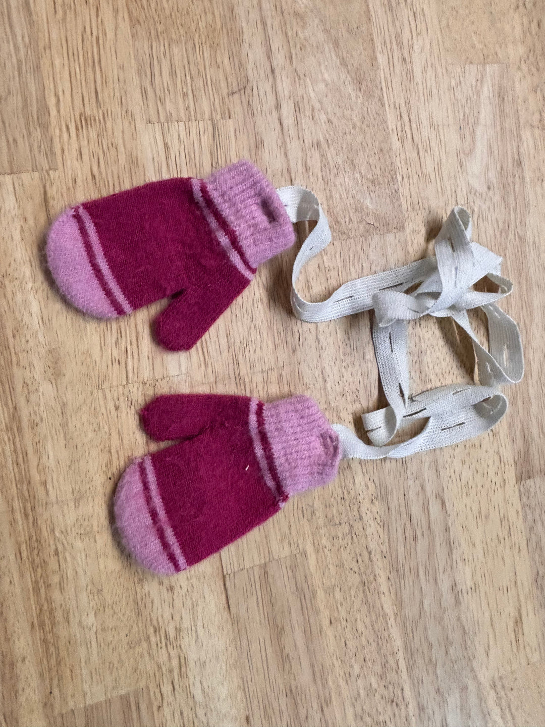 Infant Mittens with String – White/Pink