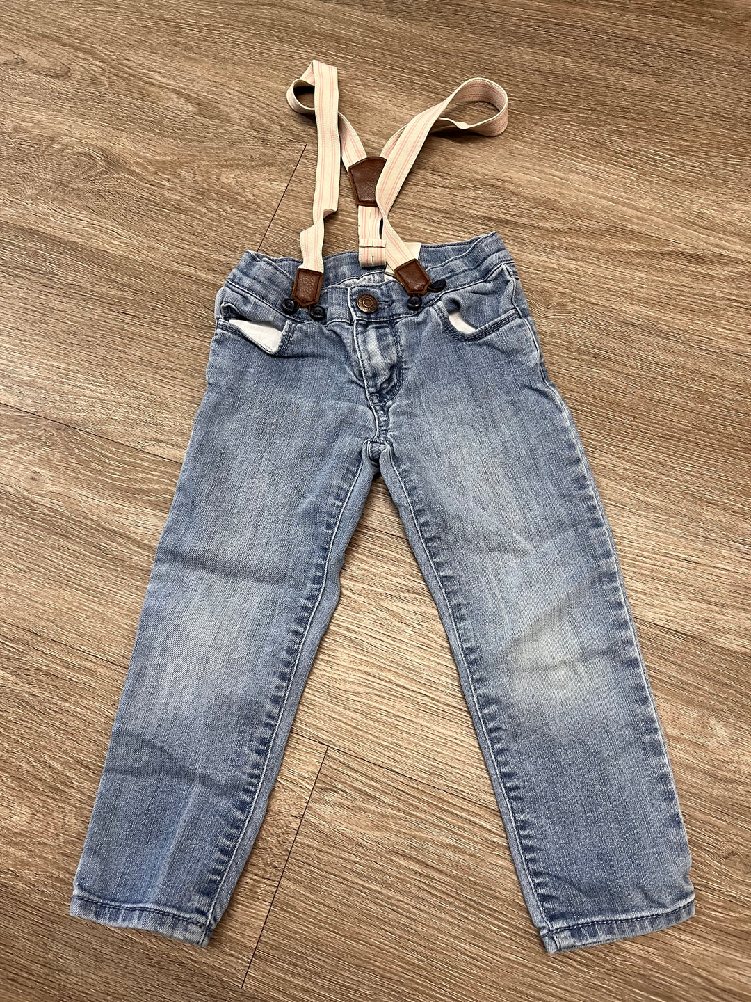 Baby B’gosh 3T Light Wash Denim with Pink Suspenders