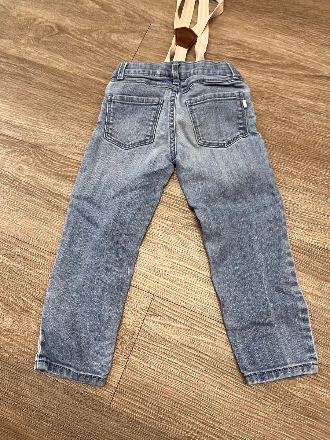 Baby B’gosh 3T Light Wash Denim with Pink Suspenders