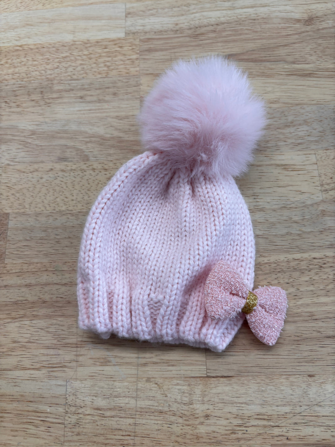 Sparkle 0–12M Knit Hat - Pink with Bow
