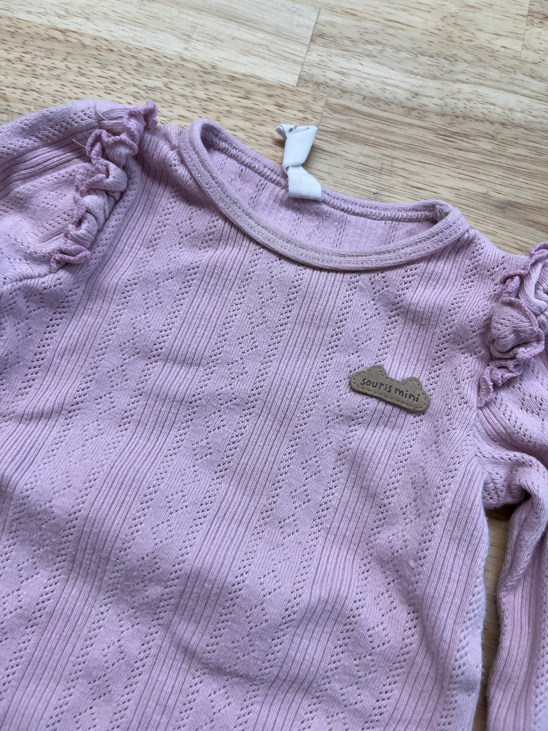 Souris Mini Bodysuit – Light Pink, Pointelle, Staining on Collar