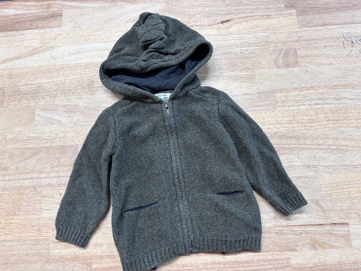 Zara Baby Green Knit Hooded Zip Sweater 9-12m