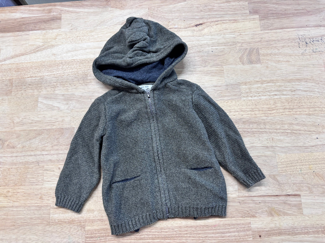 Zara Baby Green Knit Hooded Zip Sweater 9-12m