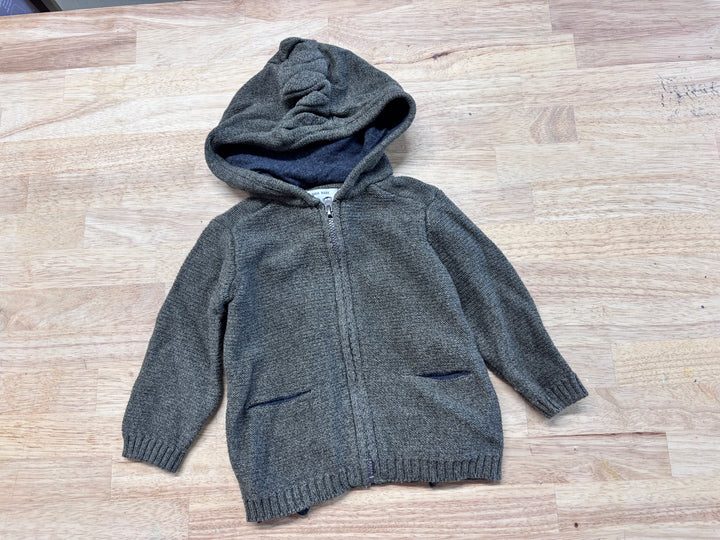 Zara Baby Green Knit Hooded Zip Sweater 9-12m