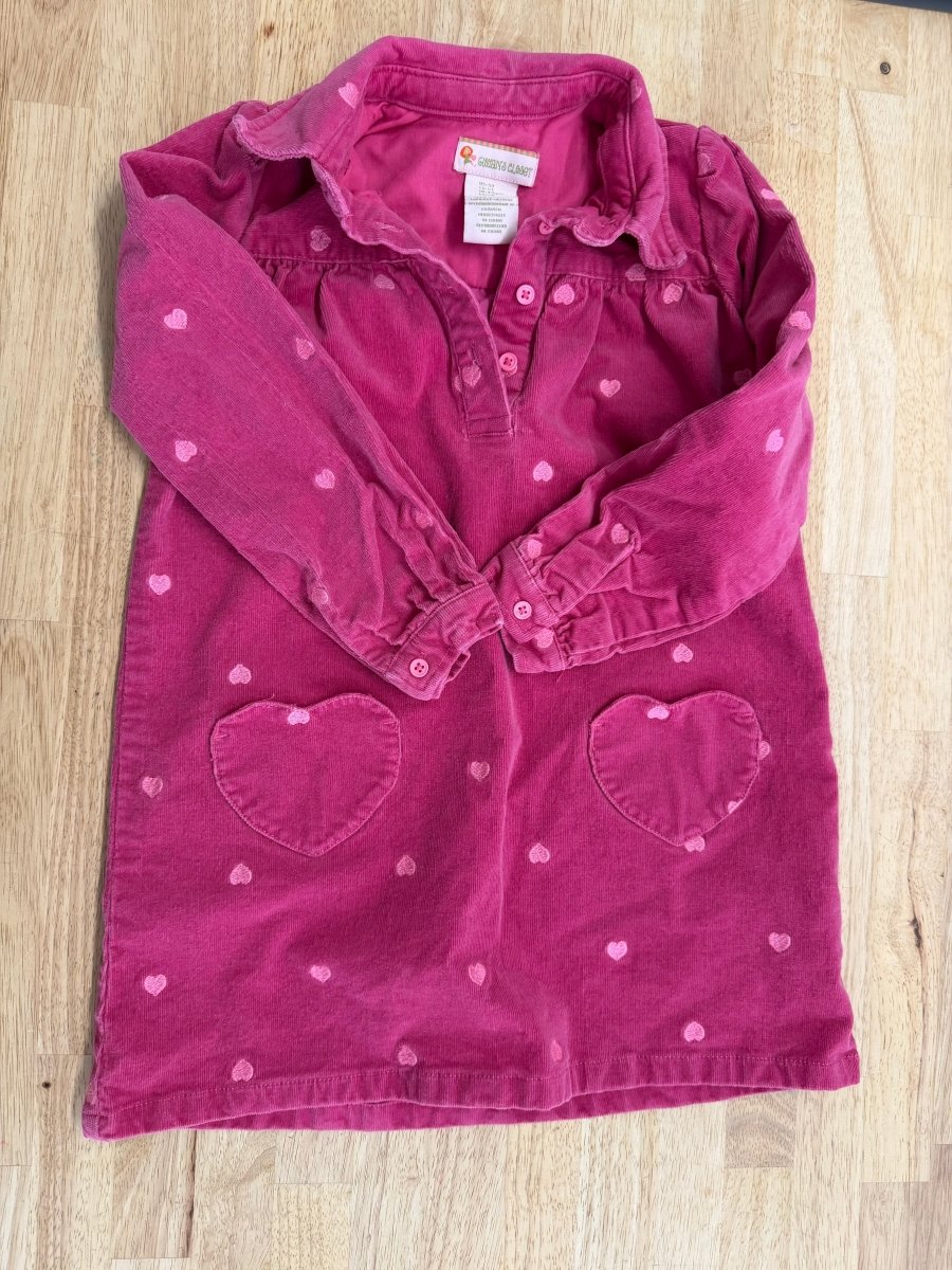 Gillian's Closet Corduroy Dress – 5T | Pink Embroidered Hearts - Nest and Sprout - Consignment