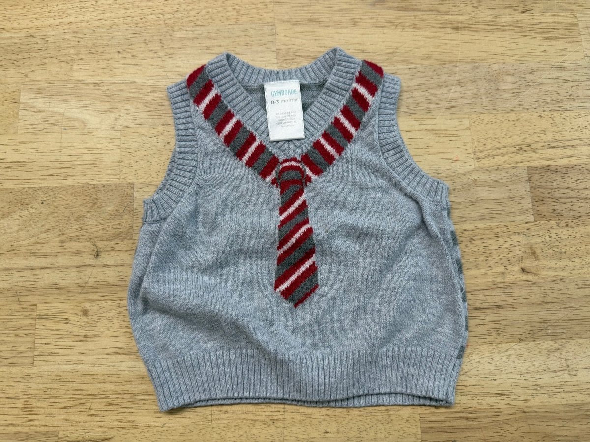 Gymboree Knit Vest – 0–3M | Grey with Tie - Nest and Sprout - Consignment