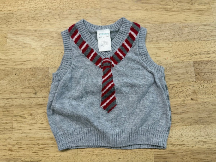Gymboree Knit Vest – 0–3M | Grey with Tie - Nest and Sprout - Consignment
