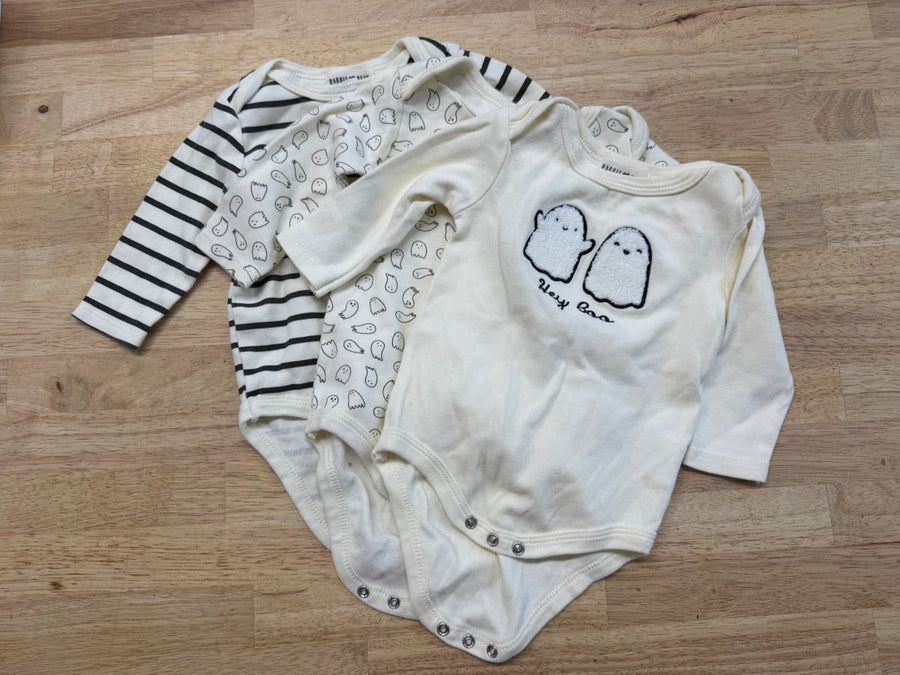 Rabbit & Bear Halloween Bodysuit Set – 6–9M | Ghost Print - Nest and Sprout - Consignment