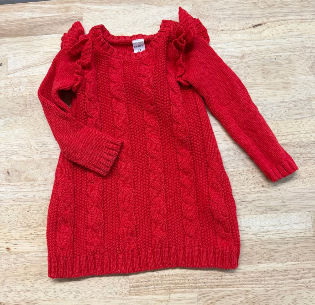 Carters Knit Dress – 2T | Red Ruffle Sleeves - Nest and Sprout - Consignment