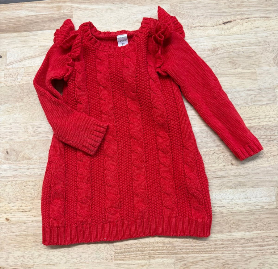 Carters Knit Dress – 2T | Red Ruffle Sleeves - Nest and Sprout - Consignment