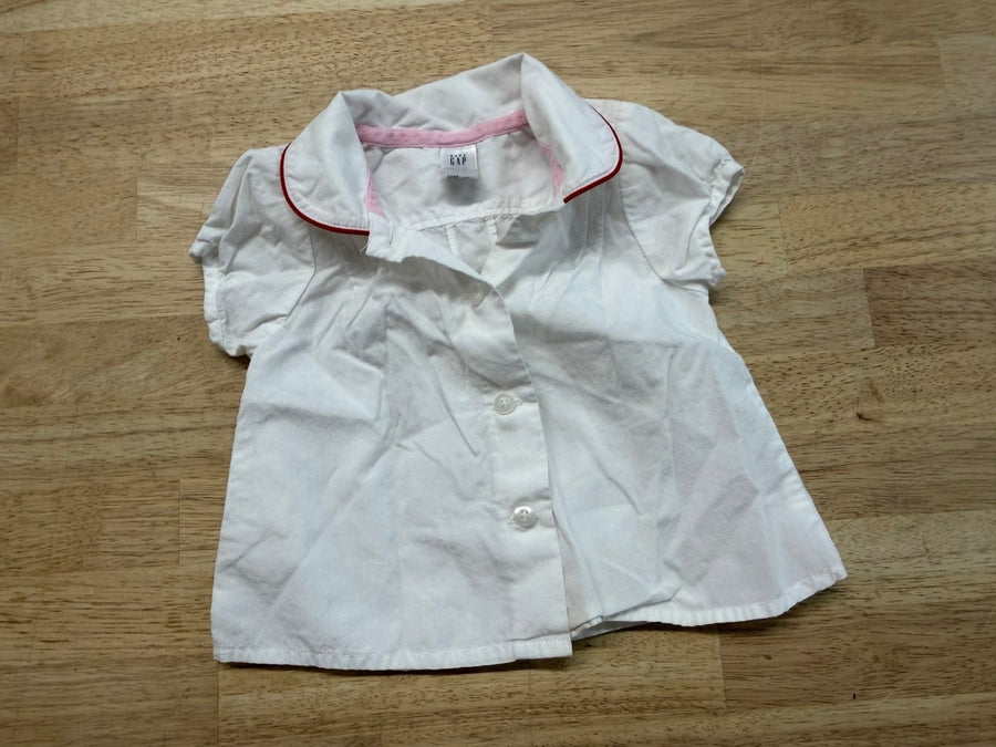 Baby Gap Button - Up Shirt – 3–6M | White with Red Piping - Nest and Sprout - Consignment