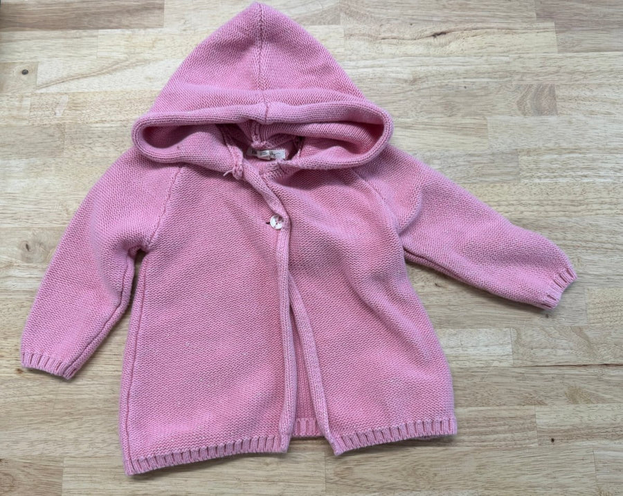 Hatley Hooded Knit Sweater – 18–24M | Pink Heart - Nest and Sprout - Consignment