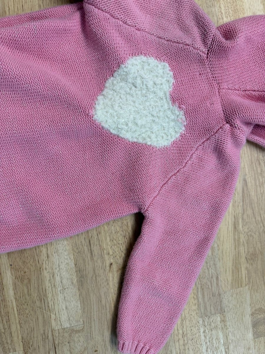 Hatley Hooded Knit Sweater – 18–24M | Pink Heart - Nest and Sprout - Consignment