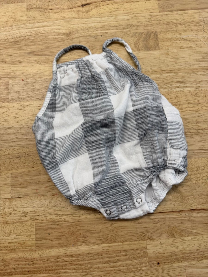 Etti H Bubble Romper – 9–12M | Grey & White Plaid - Nest and Sprout - Consignment