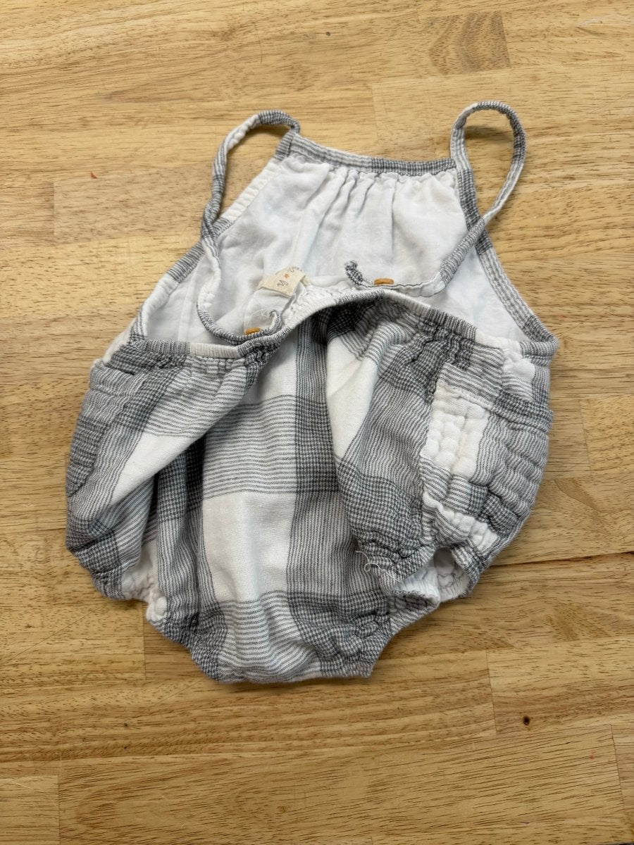 Etti H Bubble Romper – 9–12M | Grey & White Plaid - Nest and Sprout - Consignment