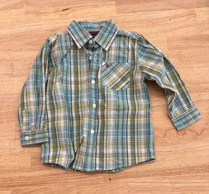 Tommy Hilfiger Button - Up Shirt – 2.5Y | Green & Blue Plaid - Nest and Sprout - Consignment