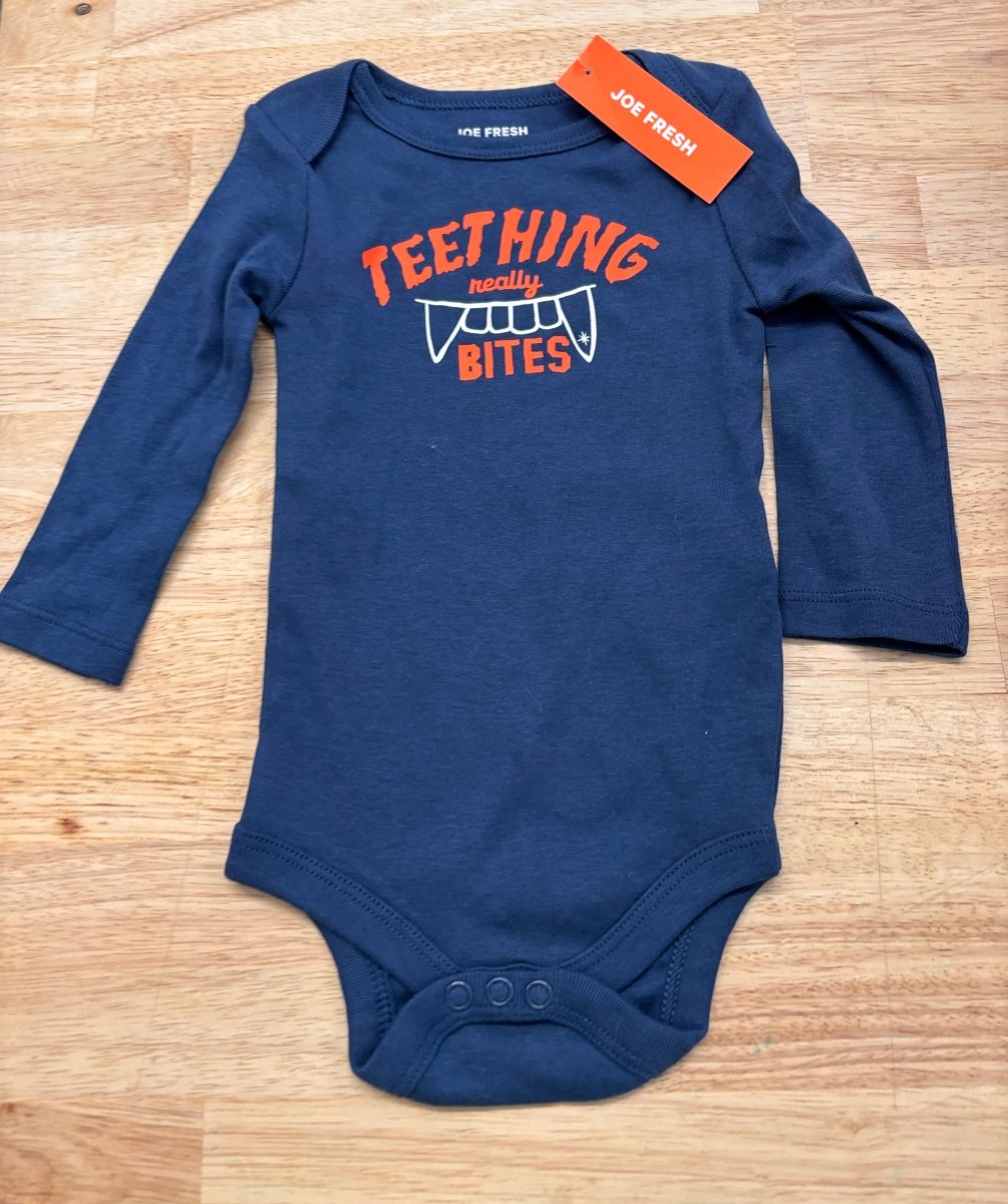 Joe Fresh 3-6M Long Sleeve Bodysuit - Teething Really Bites (NWT) - Nest and Sprout-Consignment