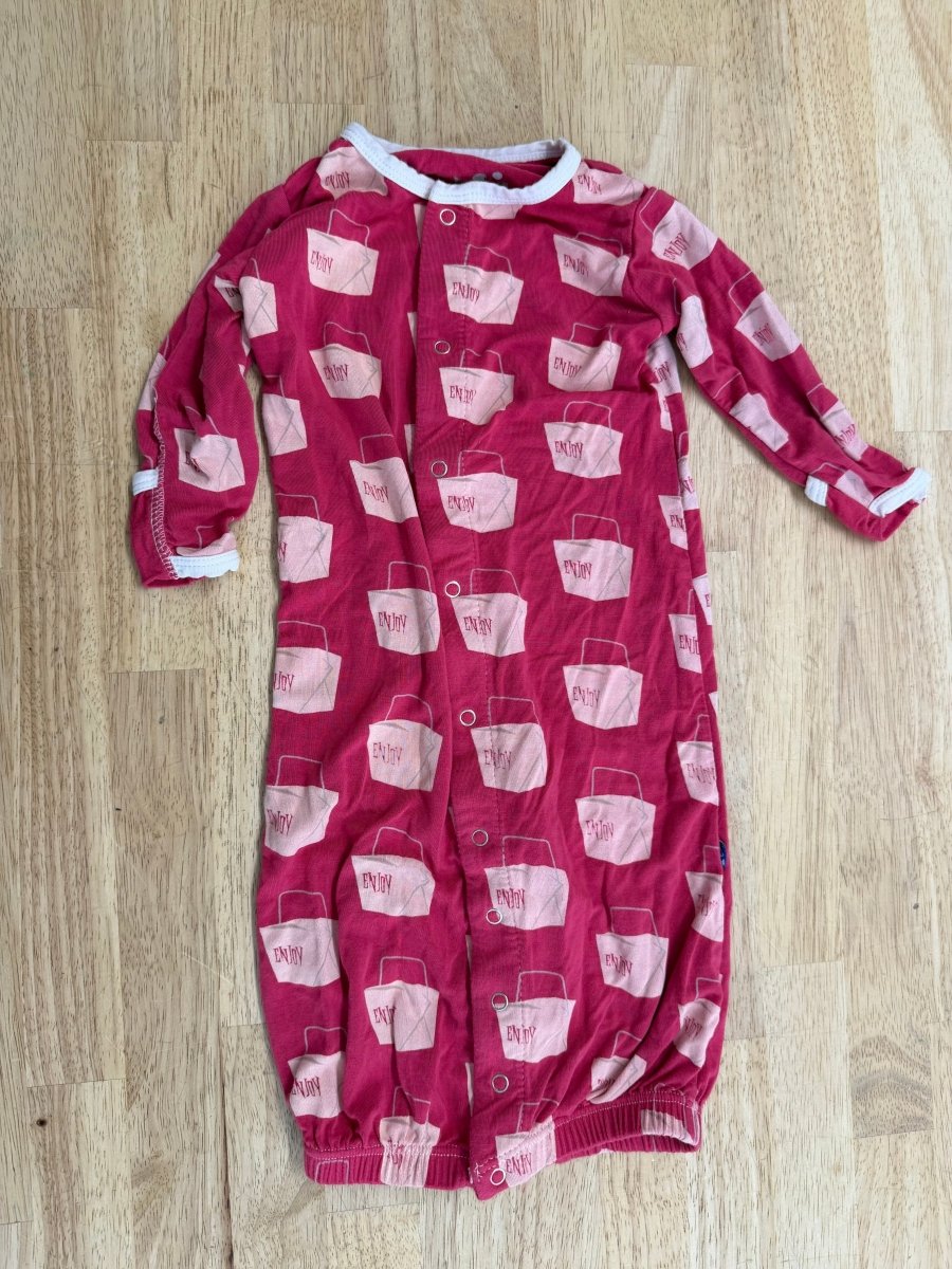 Kickee Pants Sleep Gown – 3–6M | Hot Pink Takeout Print - Nest and Sprout - Consignment
