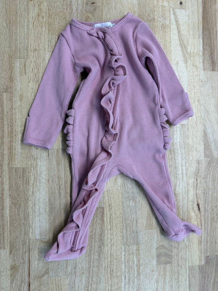Tal + Love Sleeper – 6–12M | Pink Waffle Knit Ruffle Bum - Nest and Sprout - Consignment
