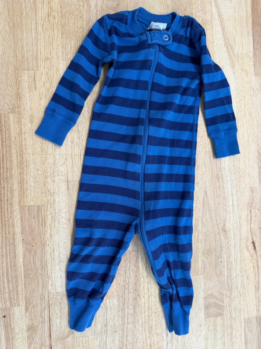 Hanna Andersson Footless Sleeper – 12–18M | Blue Stripe Zip - Nest and Sprout - Consignment