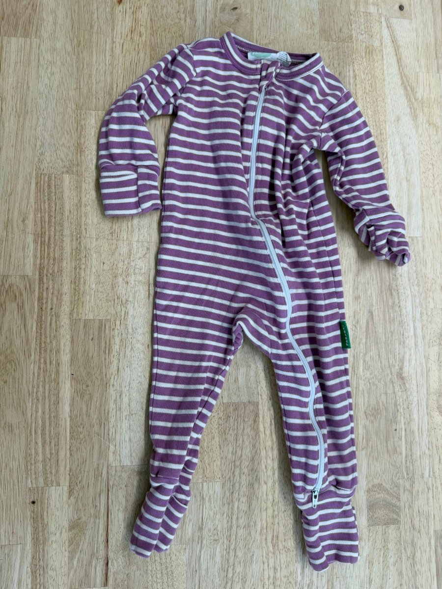 Parade Organics Footless Sleeper – 6–12M | Purple Stripe Two - Way Zip - Nest and Sprout - Consignment