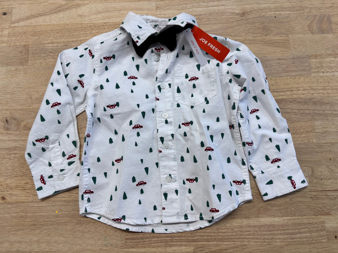 Joe Fresh 2-Piece Button-Up Shirt & Bow Tie Set 2T NWT Christmas