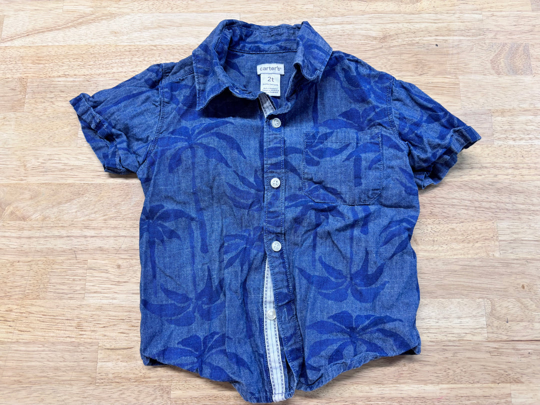 Carters 2T Chambray Palm Tree Button-Up