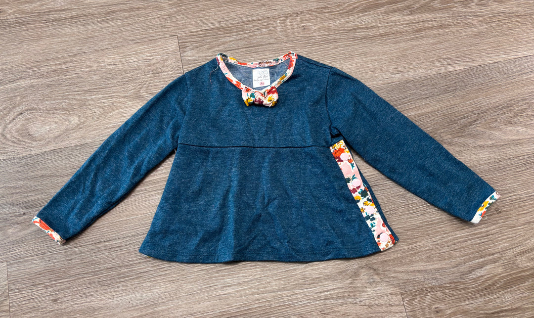 Jolie Hart 3T Shirt – Blue Long Sleeve with Floral Edging
