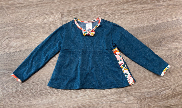 Jolie Hart 3T Shirt – Blue Long Sleeve with Floral Edging