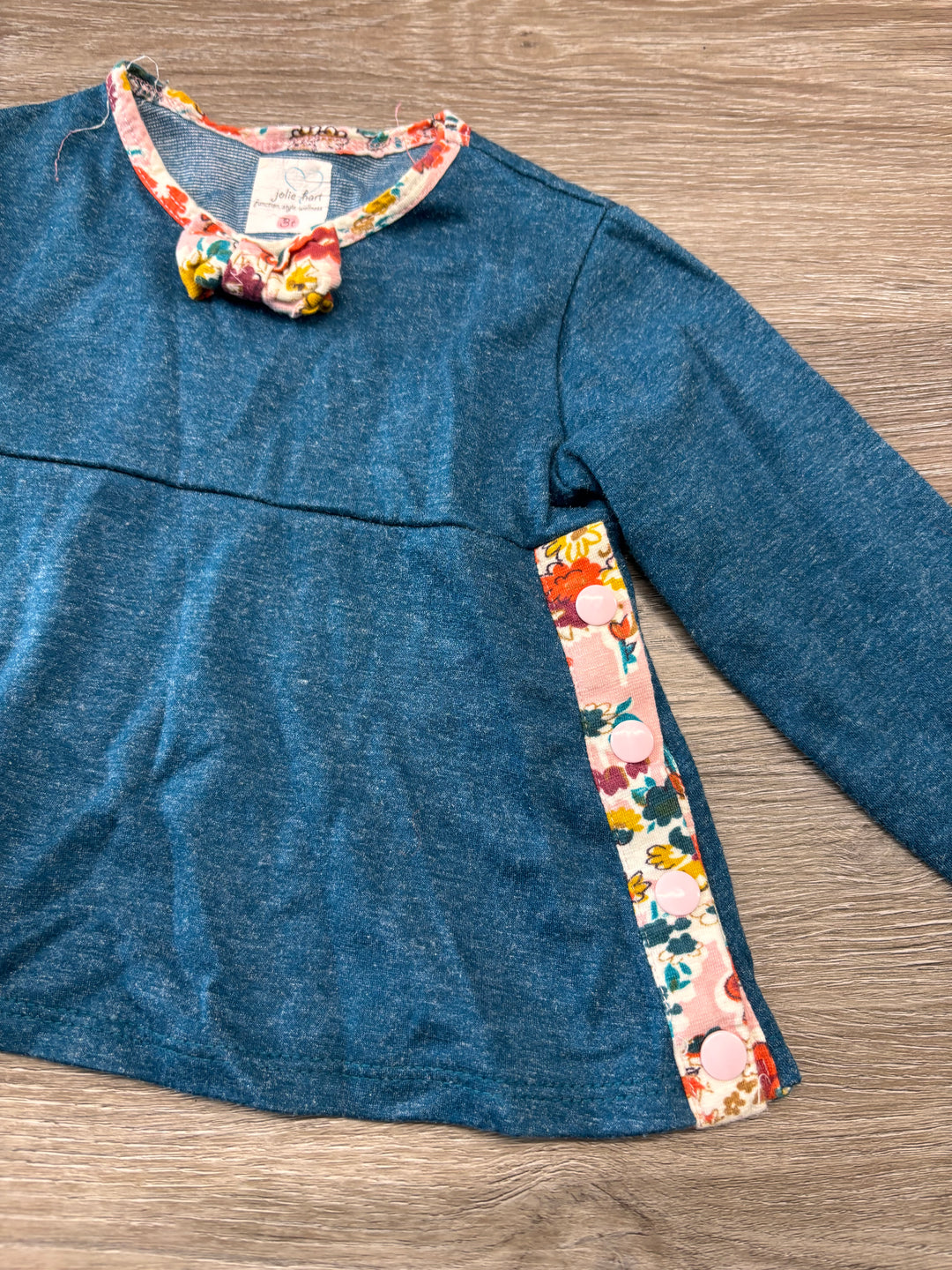 Jolie Hart 3T Shirt – Blue Long Sleeve with Floral Edging