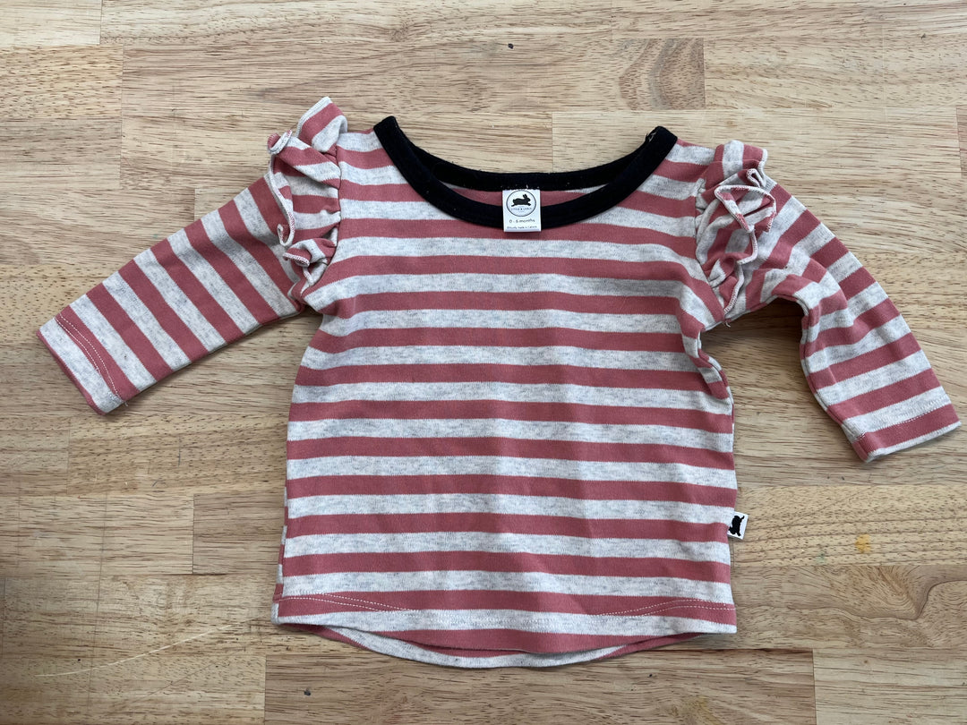 Little & Lively 0–6M – Pink & Oatmeal Stripe Shirt