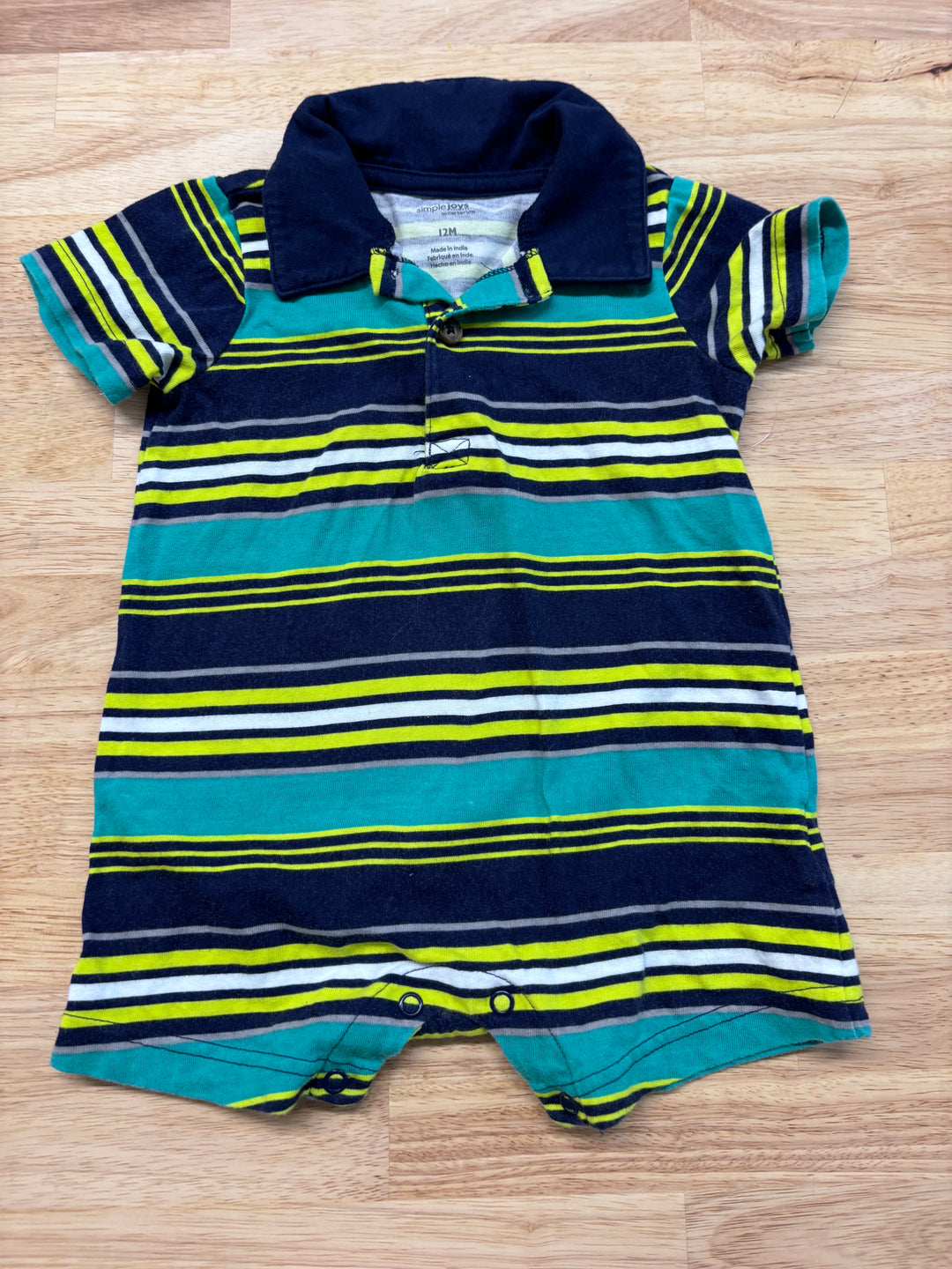 Carter's Polo Romper, 12-18 Months (Green/Blue Stripes)