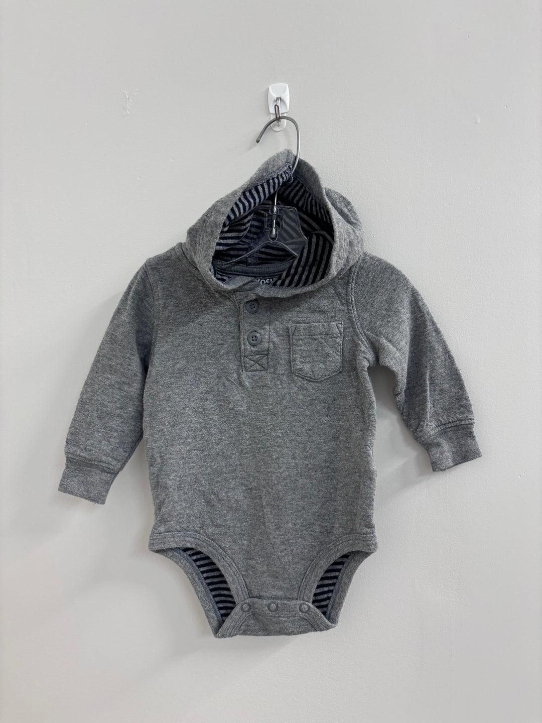 OshKosh Bodysuit with Hood, 6 Months (Grey)