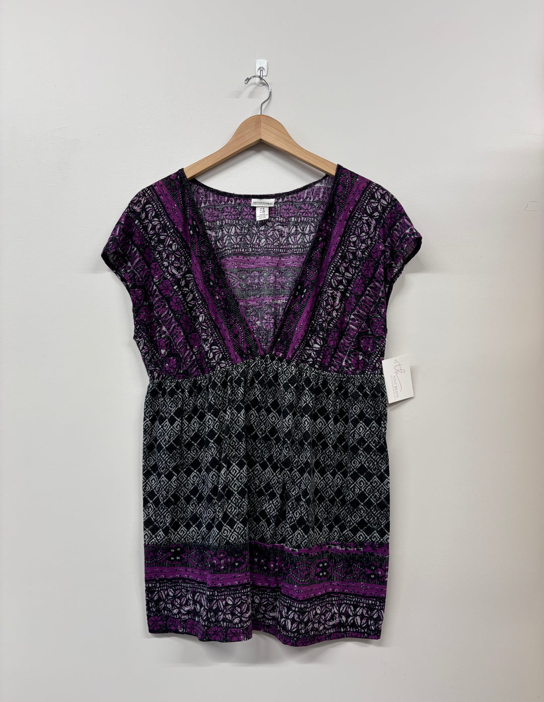 Motherhood Maternity Top (Size XL, Purple and Black V-Neck)