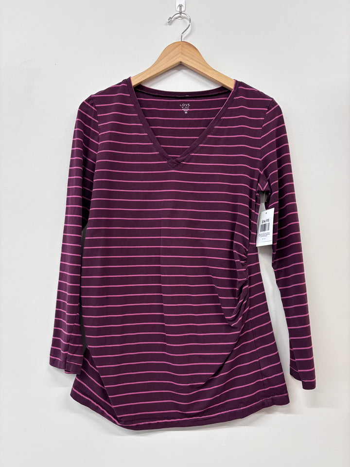 Gap Maternity Long Sleeve Top (Size Medium, Burgundy with Pink Stripes)