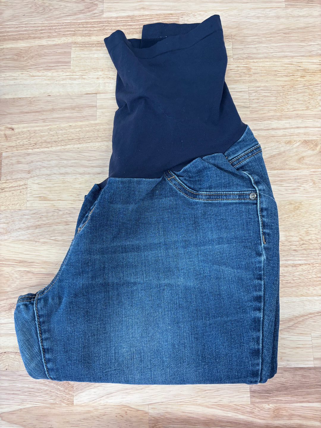 Indigo Blue Maternity Jeans (Size XL, Mid Wash Denim)