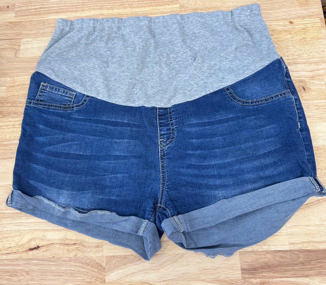 Shein Maternity Shorts (Size XXL, Medium Wash with Grey Waistband)