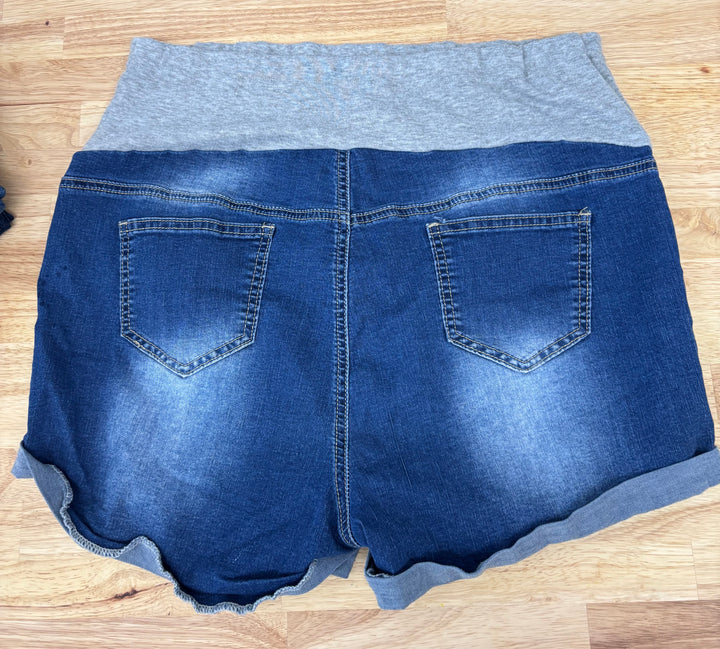 Shein Maternity Shorts (Size XXL, Medium Wash with Grey Waistband)