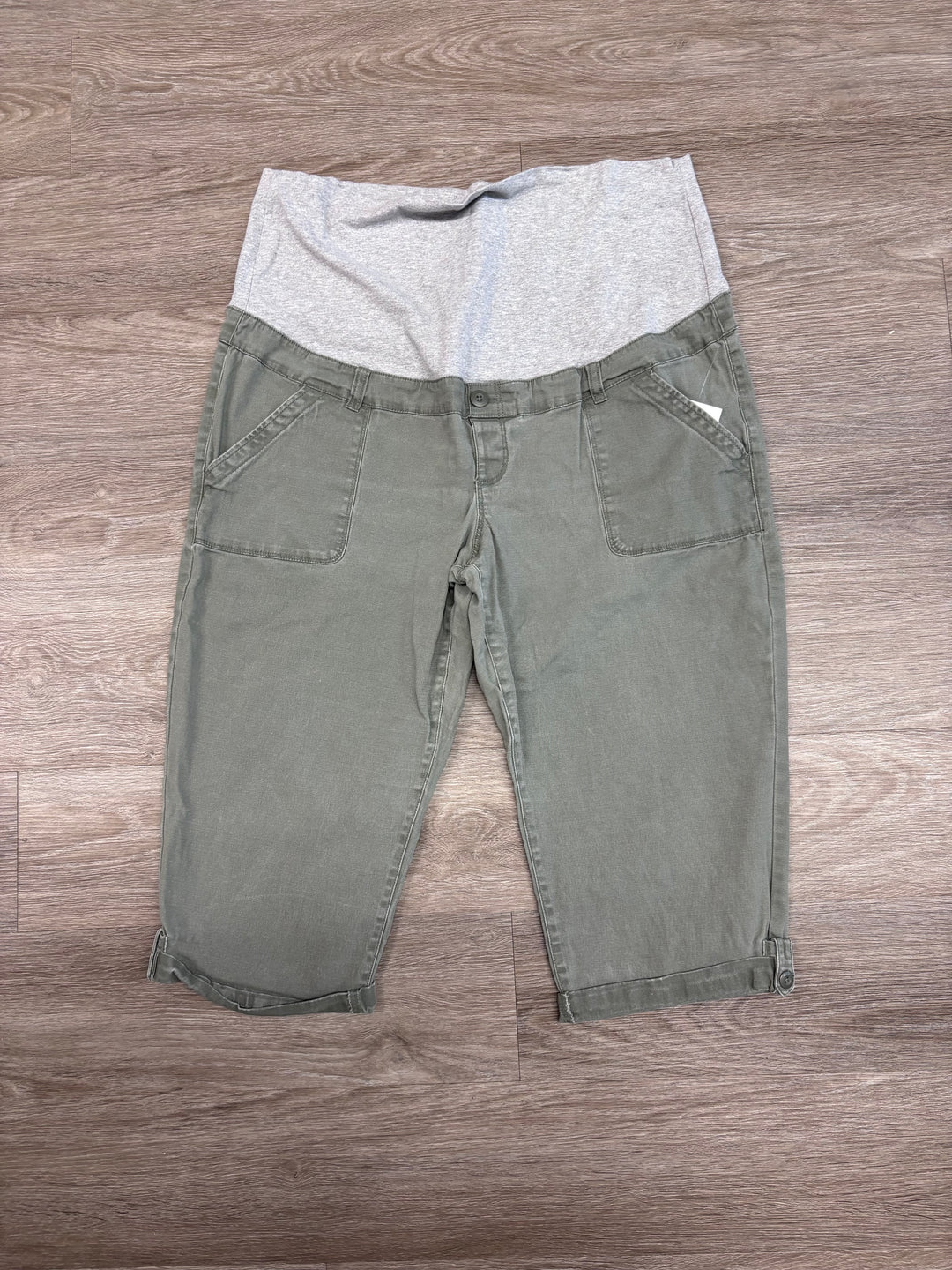 Thyme Maternity Crop Pants (Size XXL, Green Army with Grey Band)