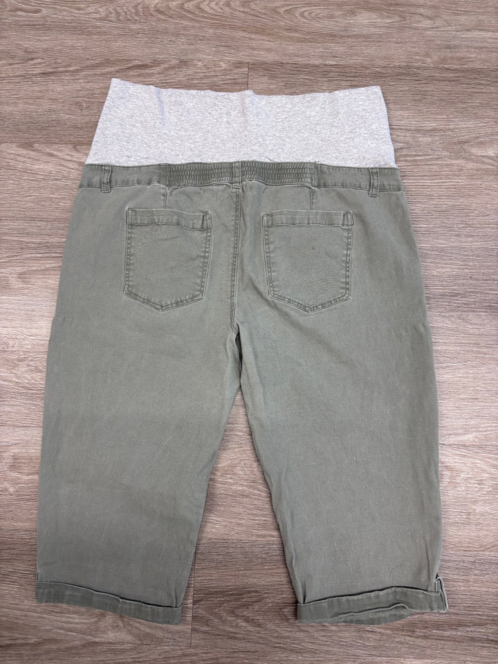 Thyme Maternity Crop Pants (Size XXL, Green Army with Grey Band)