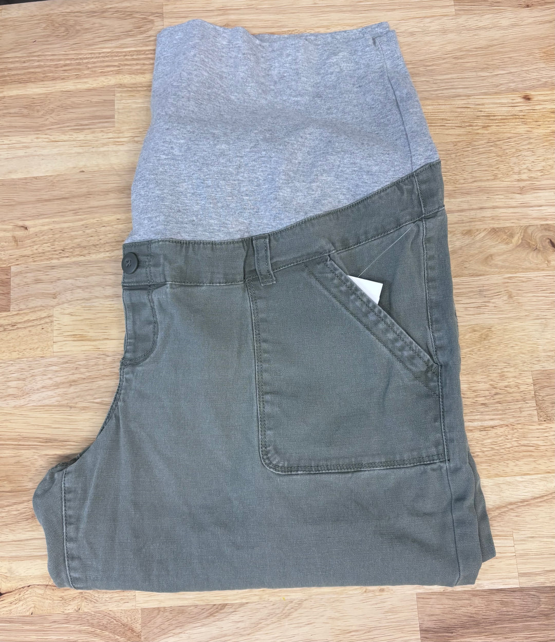 Thyme Maternity Crop Pants (Size XXL, Green Army with Grey Band)